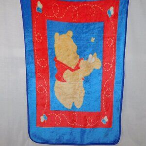 VTG Winnie the Pooh Butterflies Red Blue Plush Fleece Baby Blanket 29" x 48"